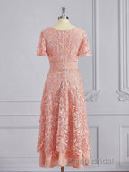A-Line/Princess V-neck Tea-Length Chiffon Mother of the Bride Dresses With Appliques Lace