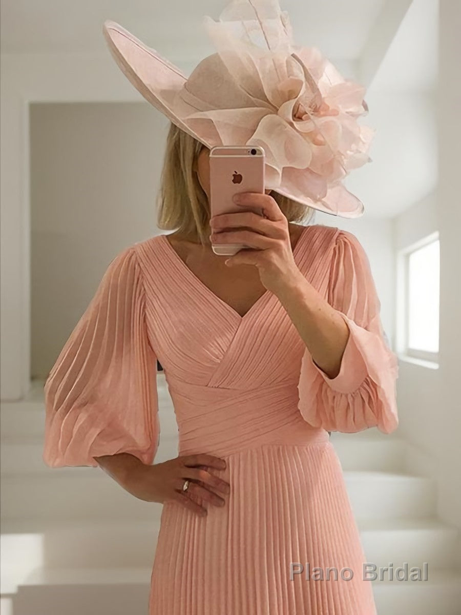 A-Line/Princess V-neck Tea-Length Chiffon Mother of the Bride Dresses With Ruffles Secondary image