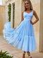 A-Line/Princess V-neck Tea-Length Tulle Homecoming Dresses With Pleated