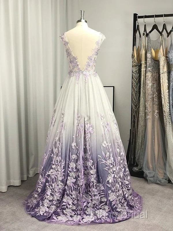 A-Line/Princess V-Neck Tulle Applique Sleeveless Floor-Length Formal Prom Dresses Secondary image