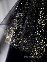 A-Line Formal Prom Dresses Black Dresses Dresses Formal Birthday Floor Length Sleeveless Strapless Tulle With Ruched Sequin