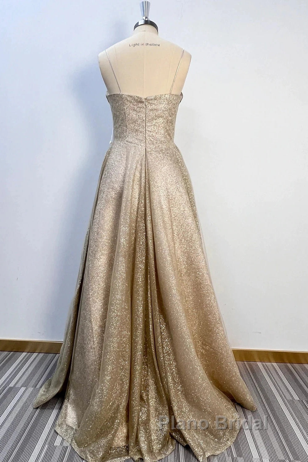 A-Line Formal Prom Dresses Corsets Dresses Wedding Party Sweep / Brush Train Sleeveless Spaghetti Strap Tulle With Glitter Pleats