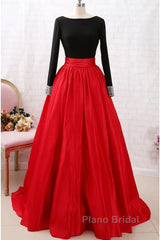 A-Line Formal Prom Dresses Dresses Party Wear Long Sleeve Satin With Pleats