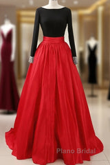 A-Line Formal Prom Dresses Dresses Party Wear Long Sleeve Satin With Pleats