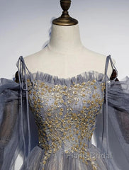 A-Line Formal Prom Dresses Dresses Wedding Floor Length Strap Tulle With Sequin Embroidery