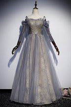 A-Line Formal Prom Dresses Dresses Wedding Floor Length Strap Tulle With Sequin Embroidery