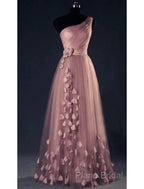 A-Line Formal Prom Dresses Elegant Dresses Wedding Floor Length Sleeveless One Shoulder Tulle With Appliques
