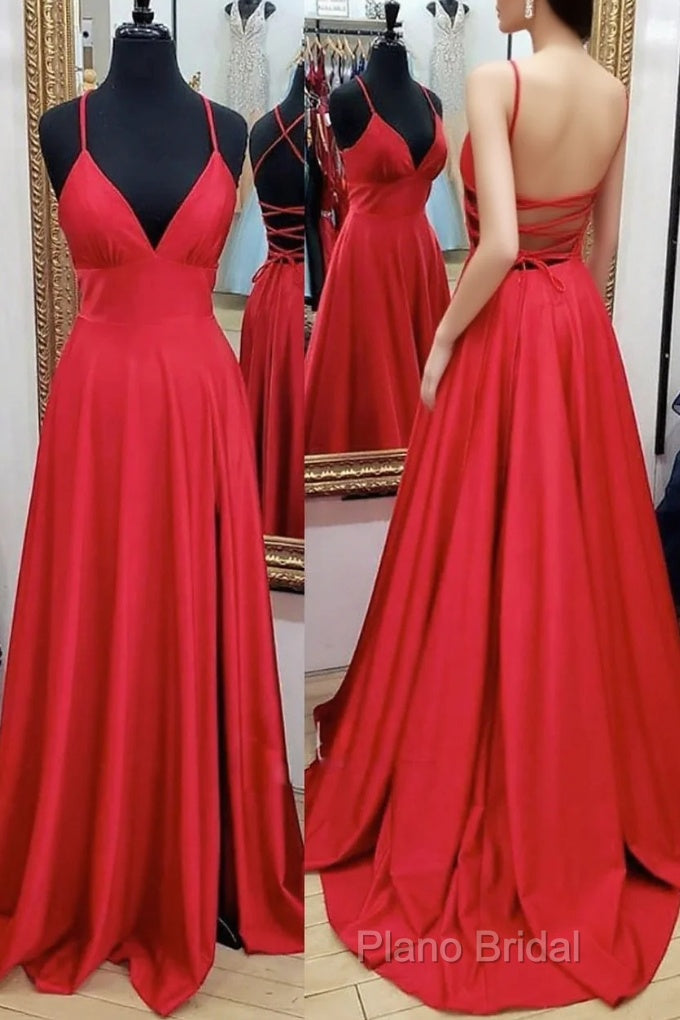 A-Line Formal Prom Dresses Empire Dresses Formal Court Train Sleeveless V Neck Charmeuse Backless With Pleats Slit Main image