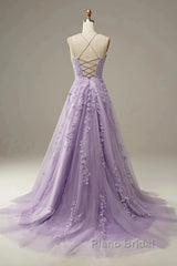 A-Line Formal Prom Dresses Floral Dresses Formal Sleeveless Strap Tulle With Appliques