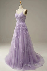 A-Line Formal Prom Dresses Floral Dresses Formal Sleeveless Strap Tulle With Appliques
