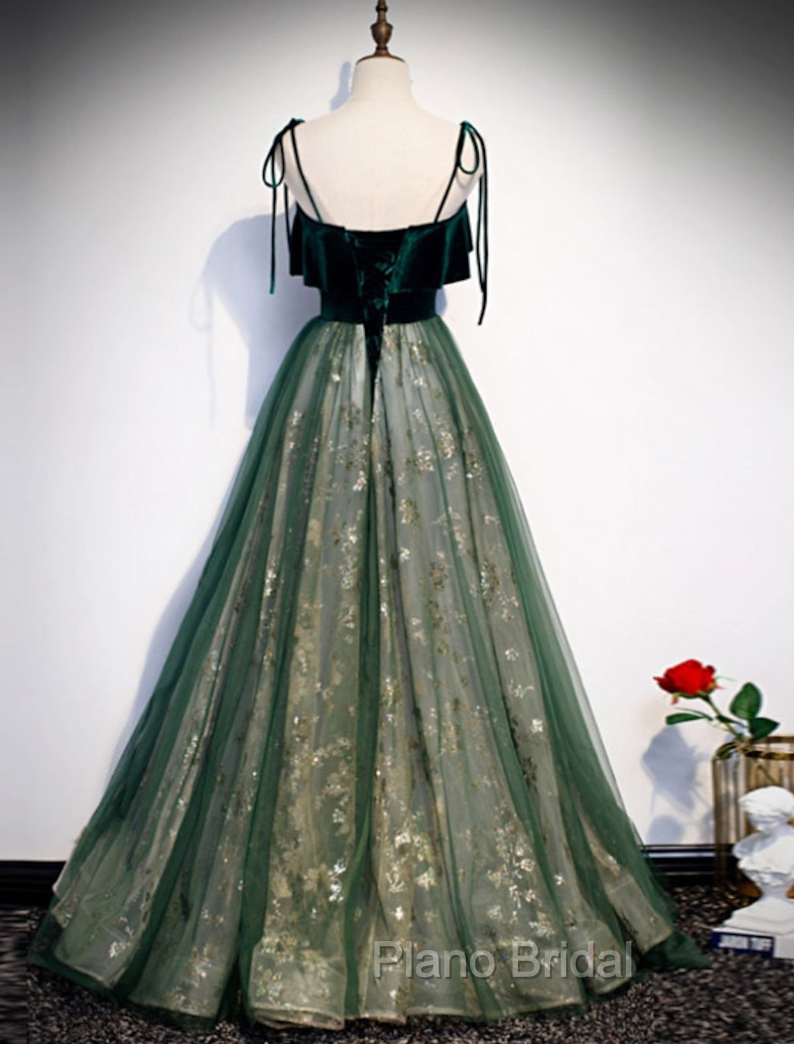 A-Line Formal Prom Dresses Glittering Dresses Wedding Guest Engagement Floor Length Sleeveless Spaghetti Strap Organza with Sequin Masquerade Dresses Dresses to impress