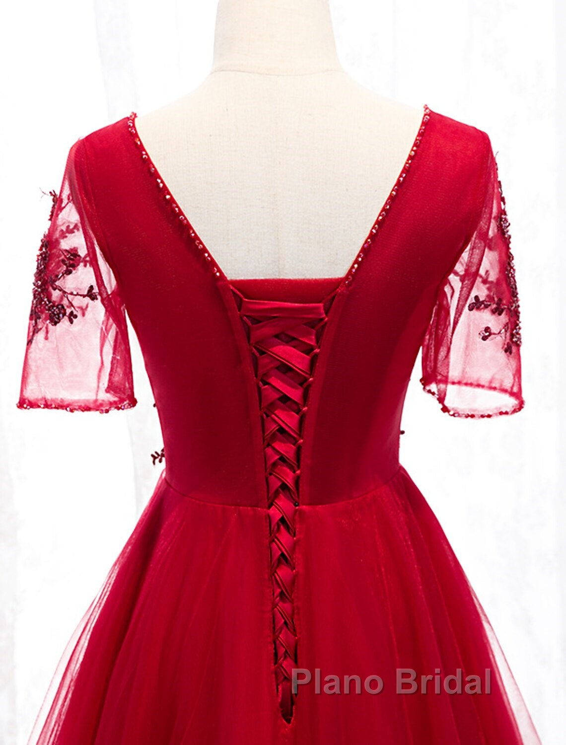 A-Line Formal Prom Dresses Luxurious Dresses Wedding Guest Formal Evening Floor Length Short Sleeve Spaghetti Strap Tulle