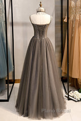 A-Line Formal Prom Dresses Sexy Dresses Formal Floor Length Sleeveless Strap Tulle With Pleats Crystals