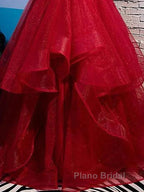 A-Line Formal Prom Dresses Sexy Dresses Party Wear Floor Length Sleeveless Spaghetti Strap Tulle With Ruffles