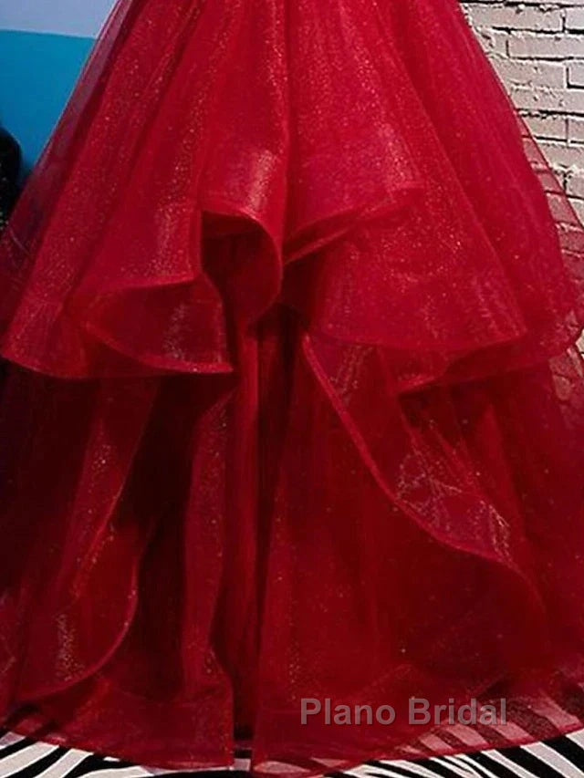 A-Line Formal Prom Dresses Sexy Dresses Party Wear Floor Length Sleeveless Spaghetti Strap Tulle With Ruffles