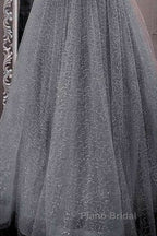 A-Line Formal Prom Dresses Sparkle & Shine Dresses Party Dresses Birthday Floor Length Sleeveless Spaghetti Strap Tulle With Glitter Crystals