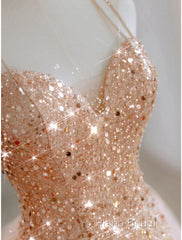 A-Line Formal Prom Dresses Sparkle & Shine Dresses Sweet 16 Birthday Floor Length Sleeveless Sweetheart Tulle With Sequin