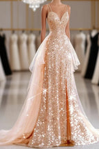 A-Line Formal Prom Dresses Sparkle & Shine Dresses Sweet 16 Birthday Floor Length Sleeveless Sweetheart Tulle With Sequin