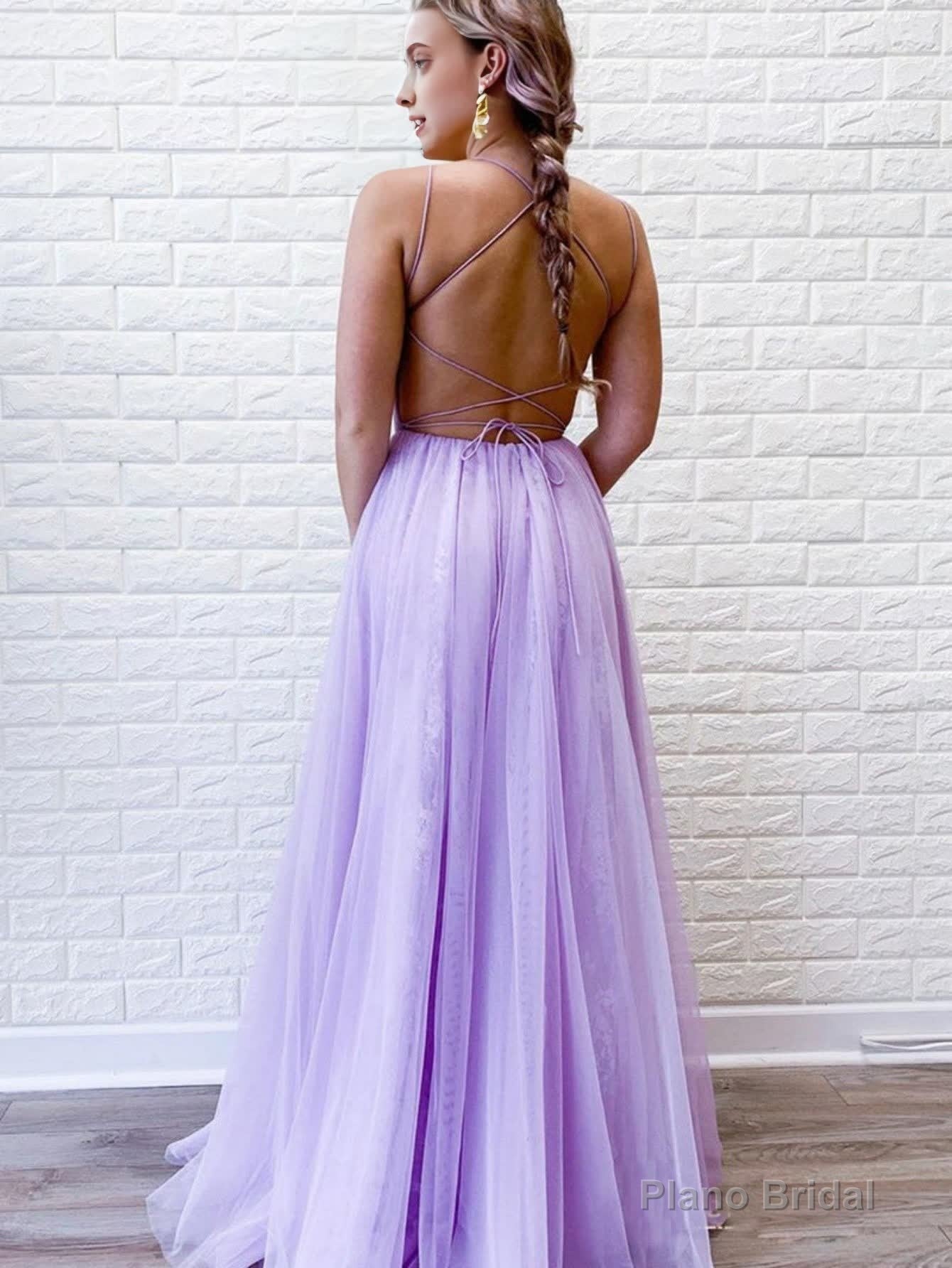 A Line Purple Backless Tulle Long Prom Dress Secondary image