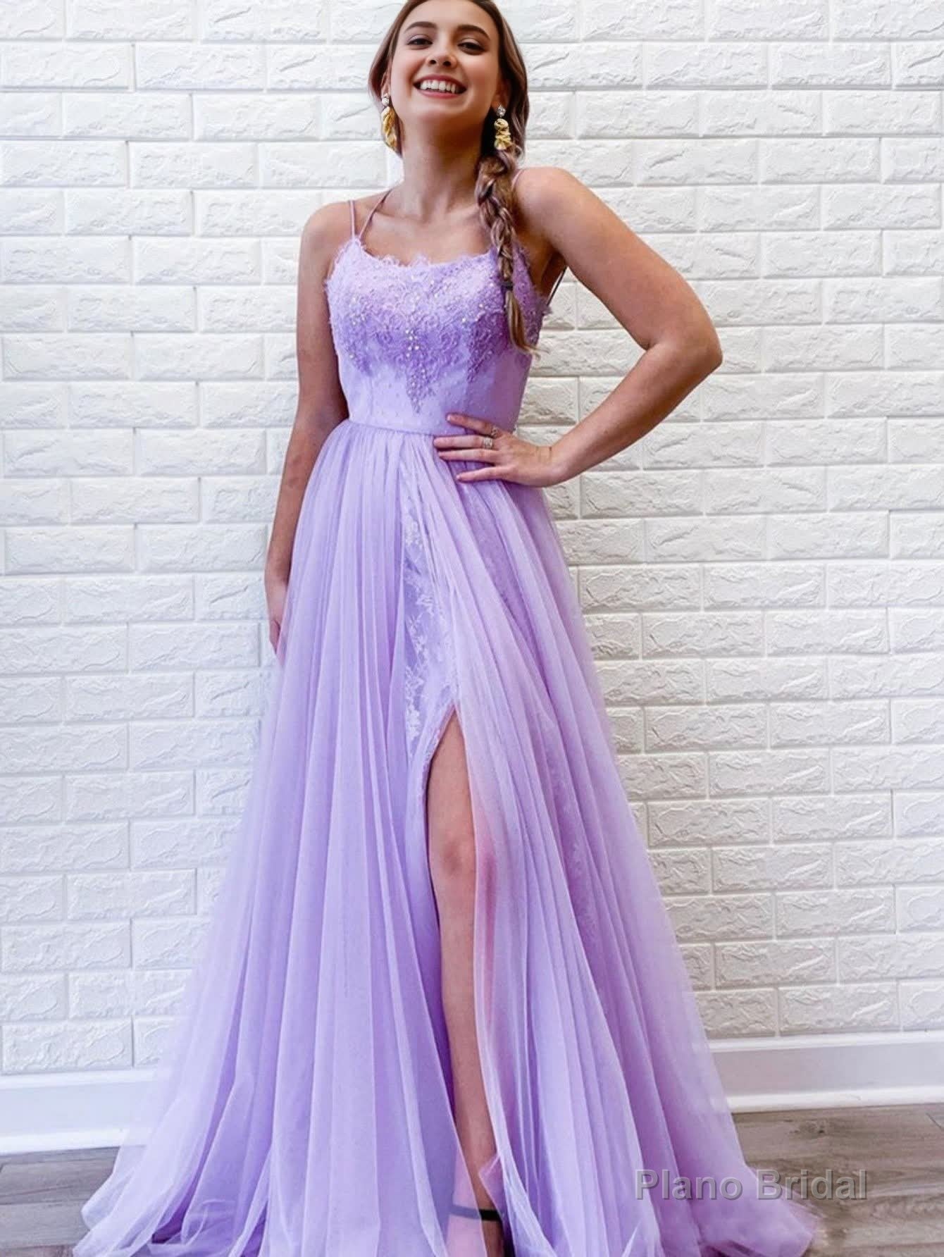 A Line Purple Backless Tulle Long Prom Dress Main image