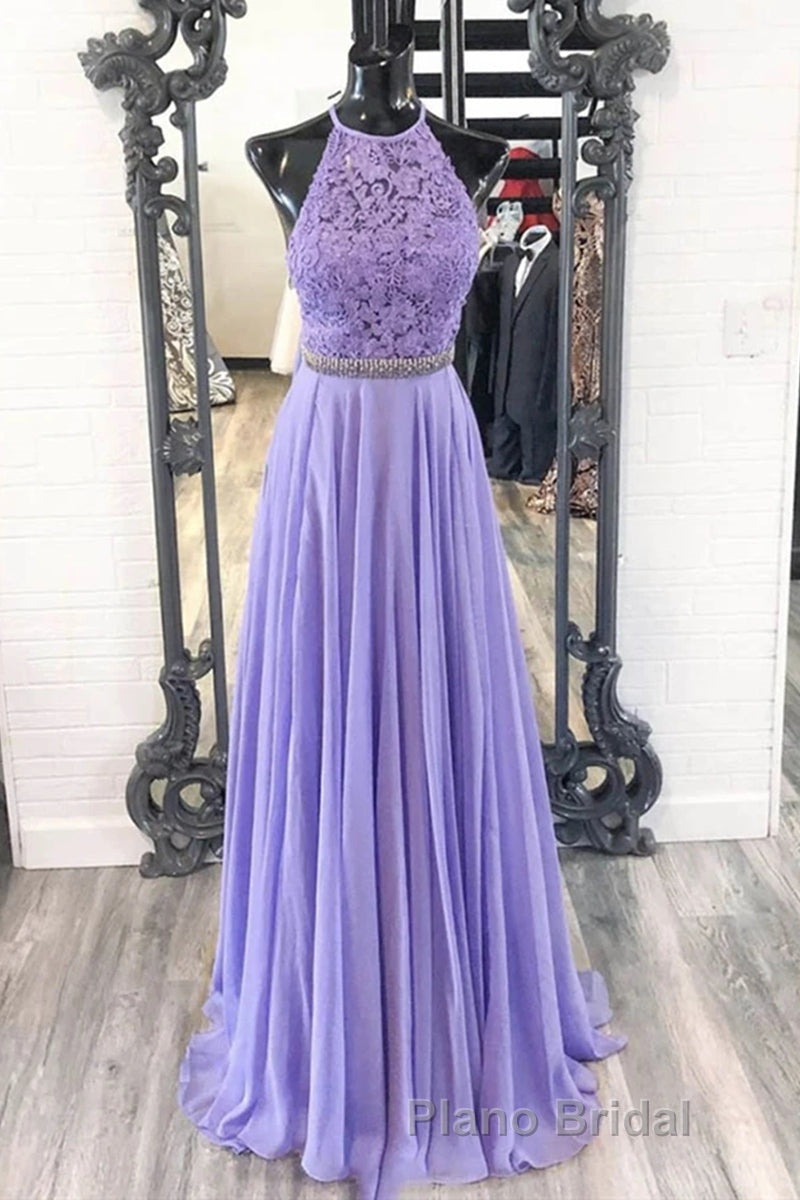 A Line Purple Lace Long Formal Prom Dress with Belt, Purple Lace Formal Dress, Purple Evening Dress, Bridesmaid Dress