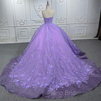A Line Purple Lace Sweetheart With Corset Back Quinceanera Dresses