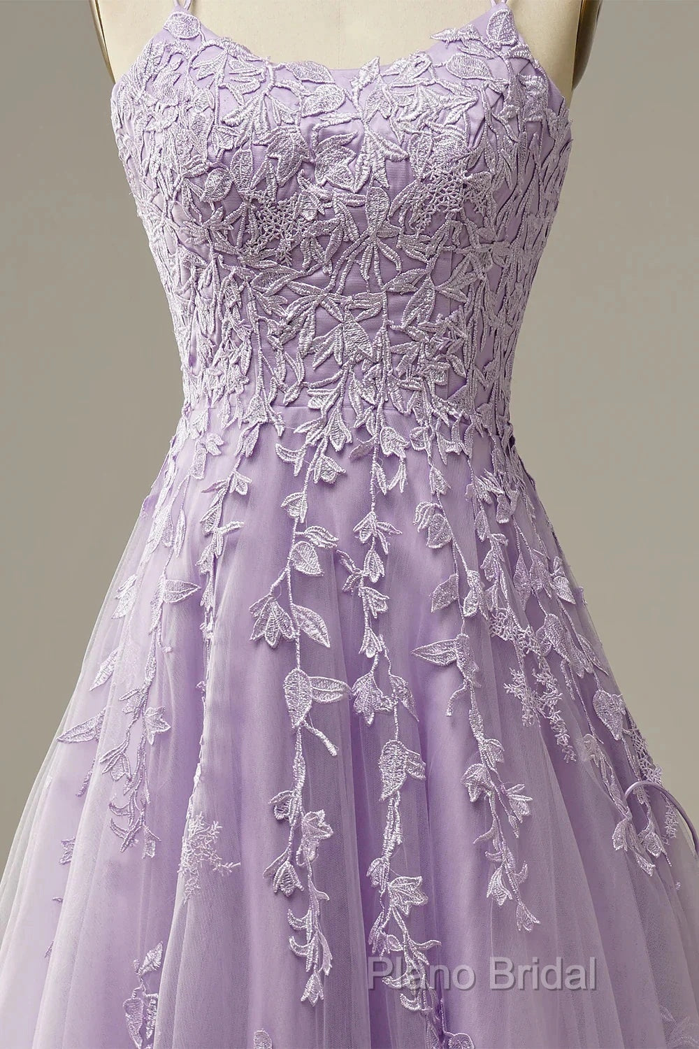 A-Line Purple Spaghetti Straps Long Formal Prom Dresses With Appliques
