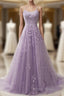A-Line Purple Spaghetti Straps Long Formal Prom Dresses With Appliques