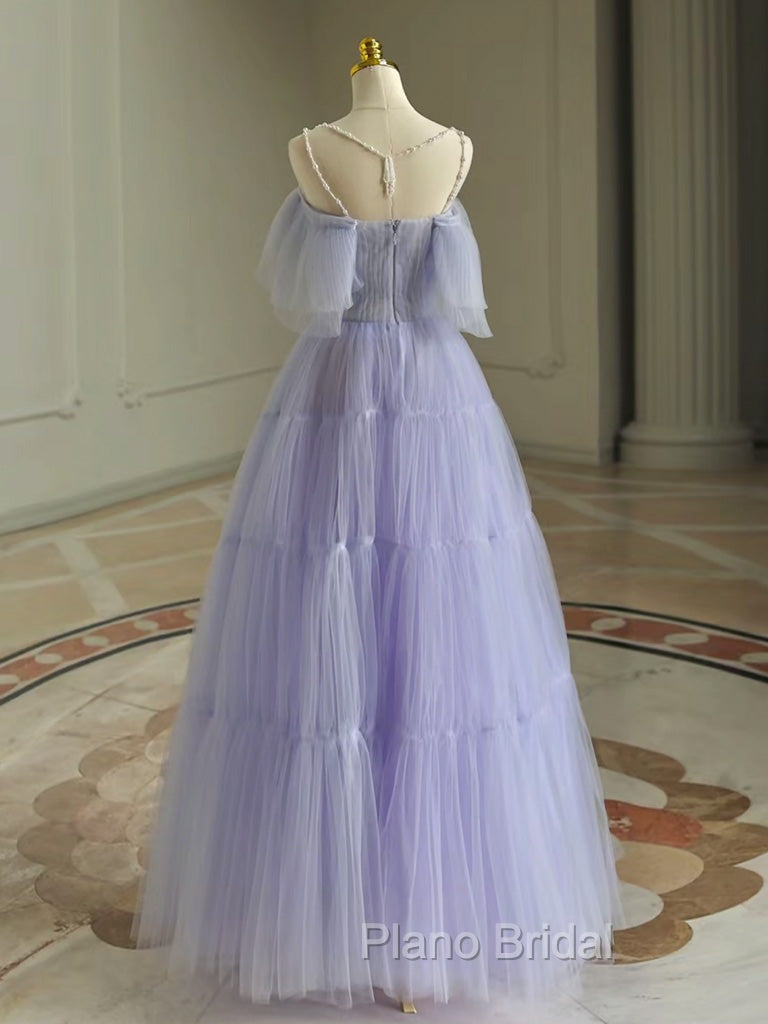 A-Line  Purple Tulle Purple Long Formal Prom Dresses, Purple Long Formal Dresses Secondary image
