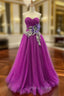A-Line Purple Tulle Sweetheart Pleats Formal Prom Dresses