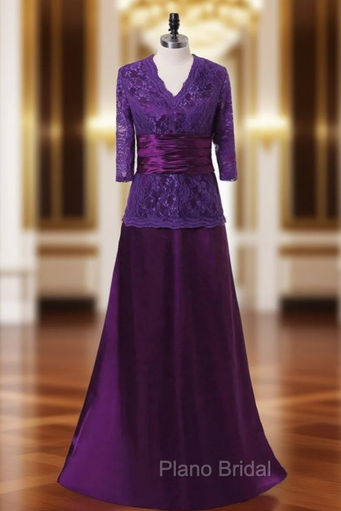 A-line Purple V-neck 3/4 Sleeves Mother Of The Bride Dresses Main image