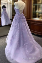 A-Line Round Nack Tulle Lace Formal Prom Dresses Formal Dresses,