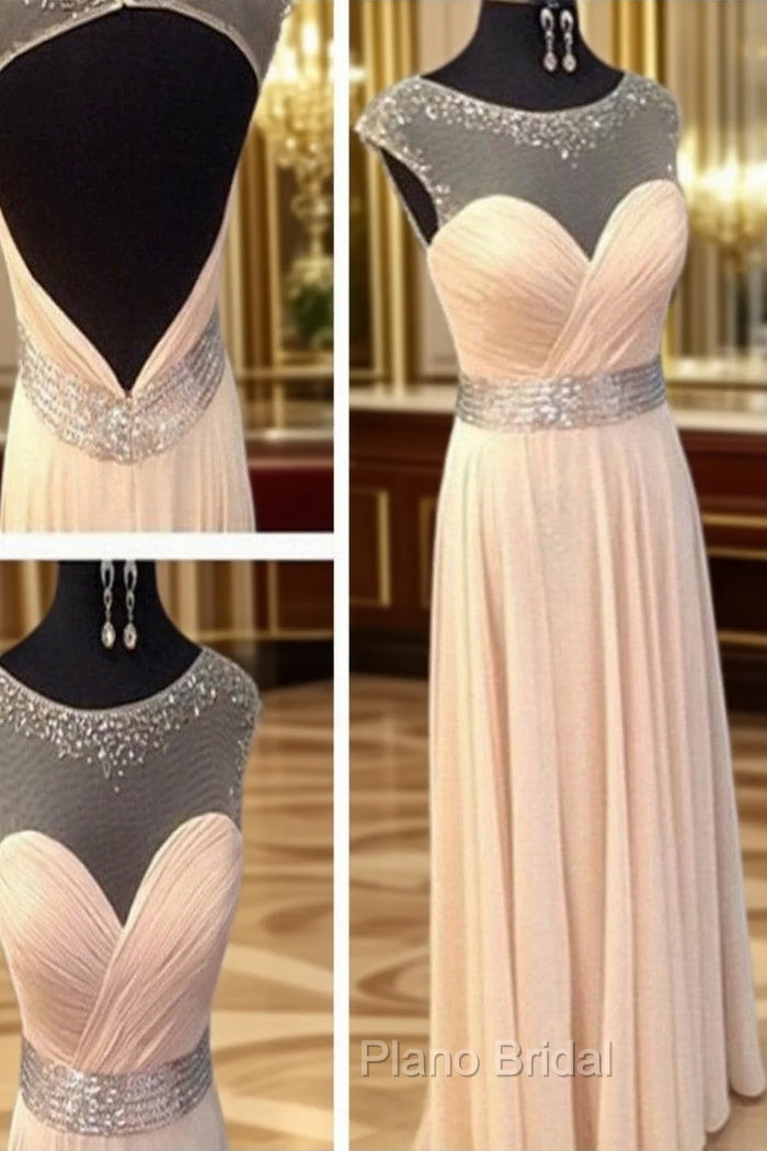 A Line Round Neck Floor Length Formal Prom Dresses, Long Pink Formal/Bridesmaid Dresses Main image