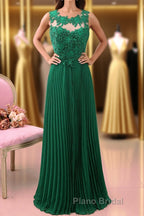 A Line Round Neck Green Lace Long Formal Prom Dress Bridesmaid Dress, Open Back Lace Green Formal Dress, Green Lace Evening Dress
