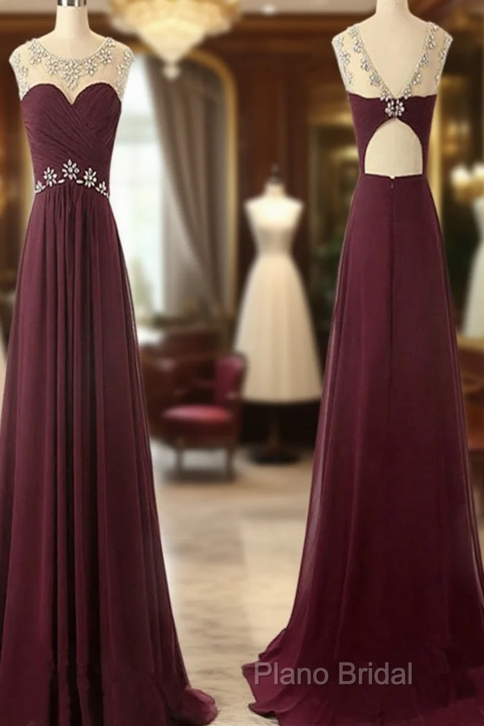 A Line Round Neck Maroon Formal Prom Dresses, Maroon Formal Dresses, Bridesmaid Dresses Main image