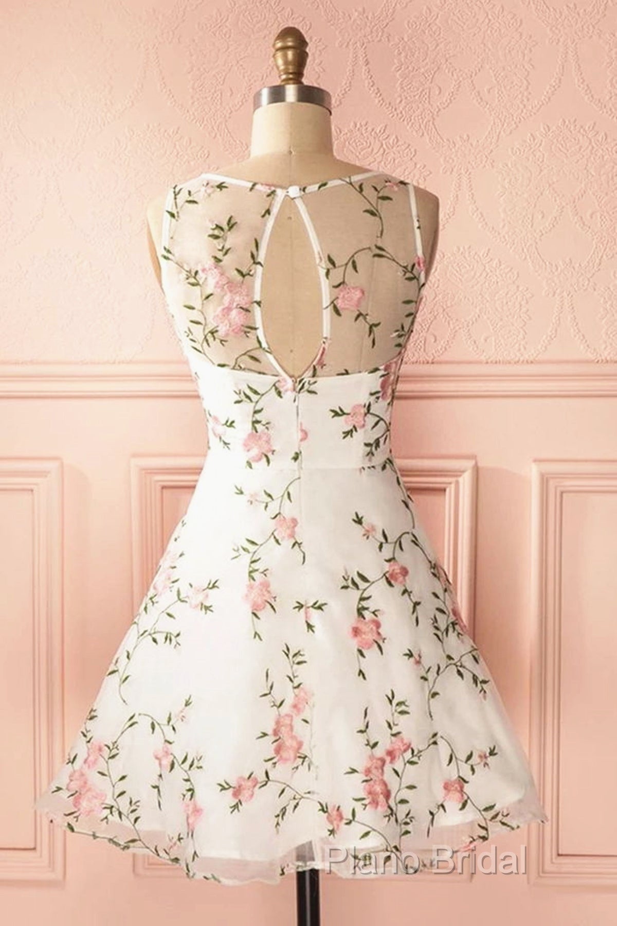 A Line Round Neck Short Lace Floral Formal Prom Dresses, Short Lace Floral Formal Homecoming Dresses Secondary image