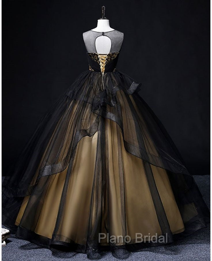 A-Line Round Neck Tulle Long Formal Prom Dresses, Elegant Evening Dresses