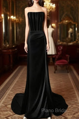 A-Line Satin Black Long Formal Prom Dresses, Black Long Formal Dresses