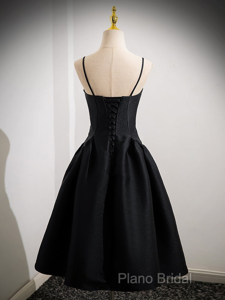 A-Line Satin Black Satin Short Formal Prom Dresses, Black Homecoming Dresses Secondary image