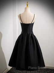 A-Line Satin Black Satin Short Formal Prom Dresses, Black Homecoming Dresses