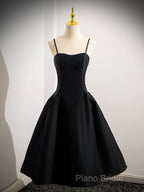 A-Line Satin Black Satin Short Formal Prom Dresses, Black Homecoming Dresses