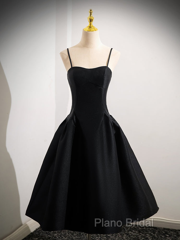 A-Line Satin Black Satin Short Formal Prom Dresses, Black Homecoming Dresses