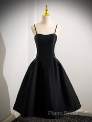 A-Line Satin Black Satin Short Formal Prom Dresses, Black Homecoming Dresses