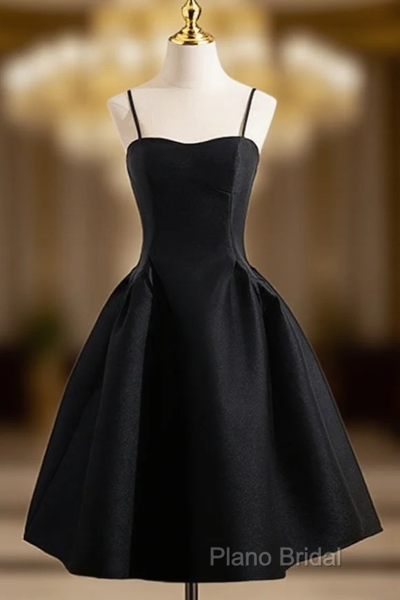 A-Line Satin Black Satin Short Formal Prom Dresses, Black Homecoming Dresses Main image