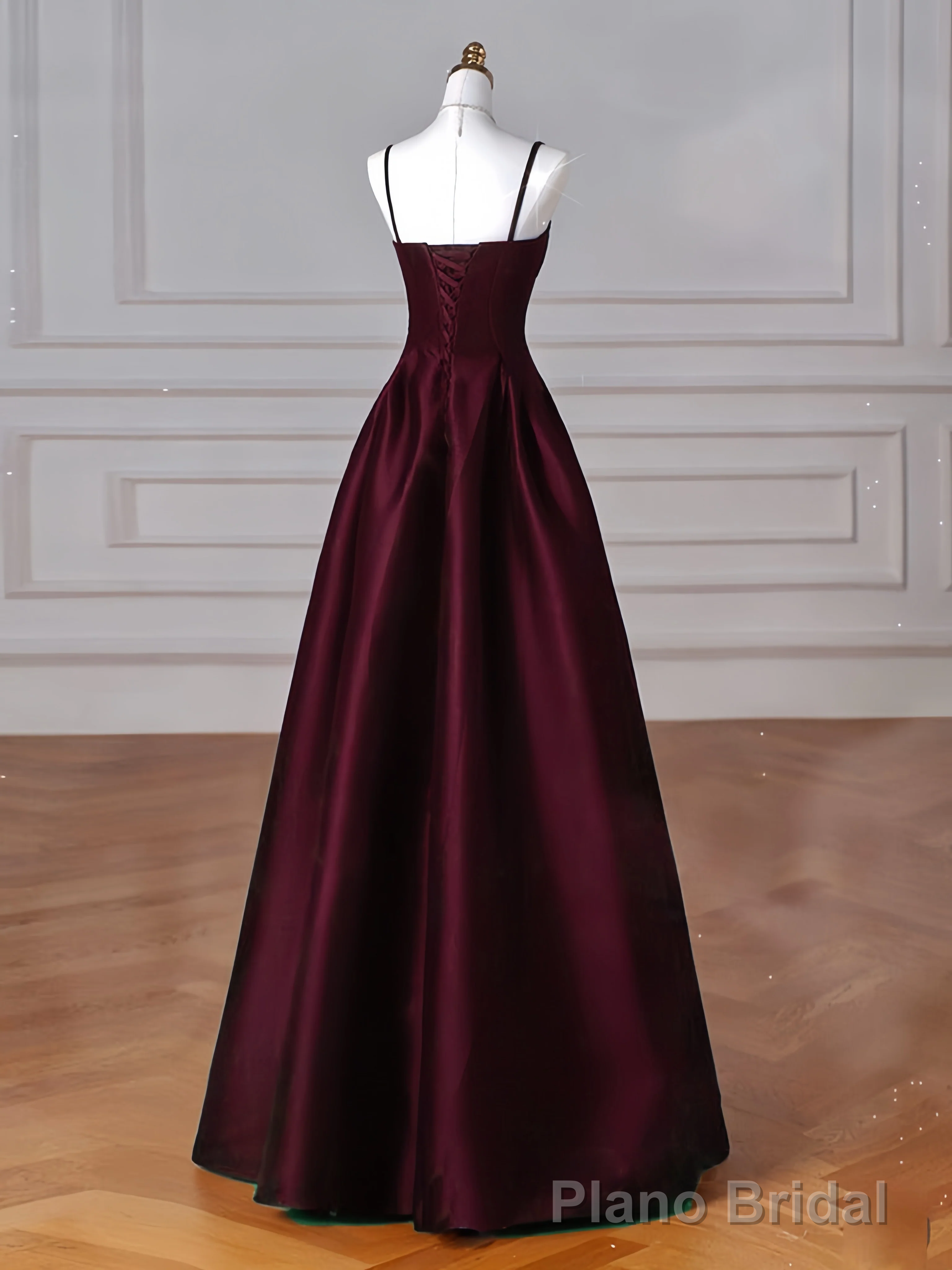 A-Line Satin Burgundy Long Prom Dress, Burgundy Long Formal Dress Secondary image