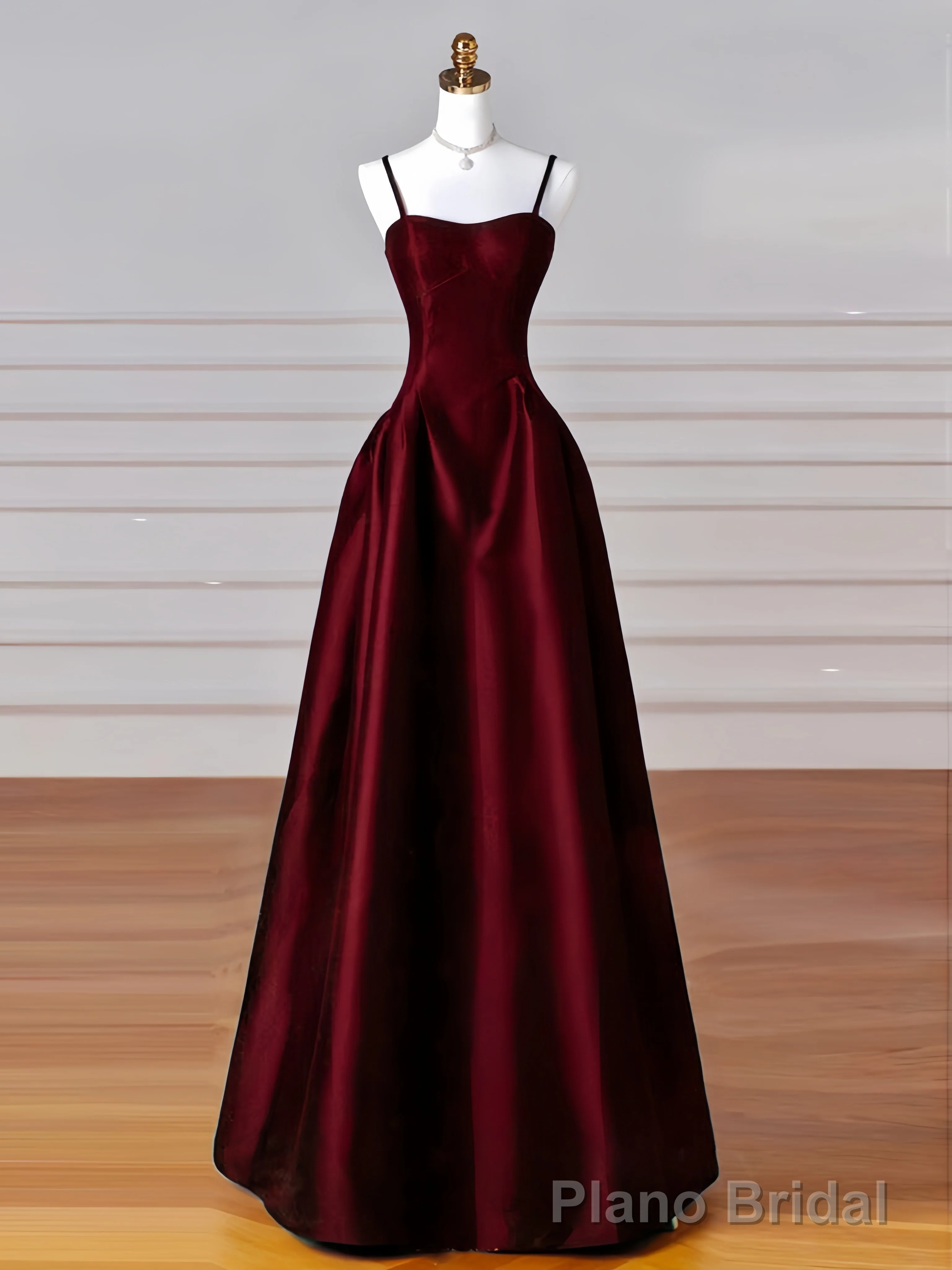 A-Line Satin Burgundy Long Prom Dress, Burgundy Long Formal Dress Main image