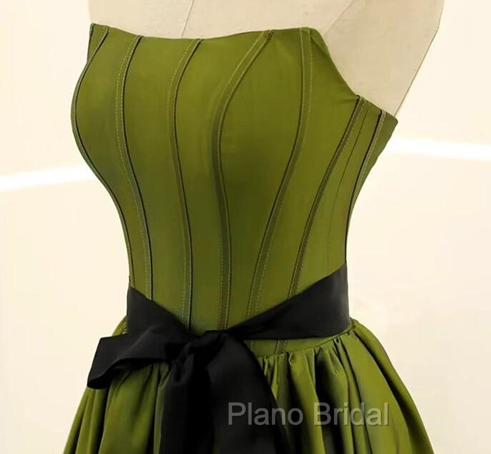 A-line Satin Green Long Party Dresses Formal Dresses, Green Long Evening Dresses Formal Prom Dresses