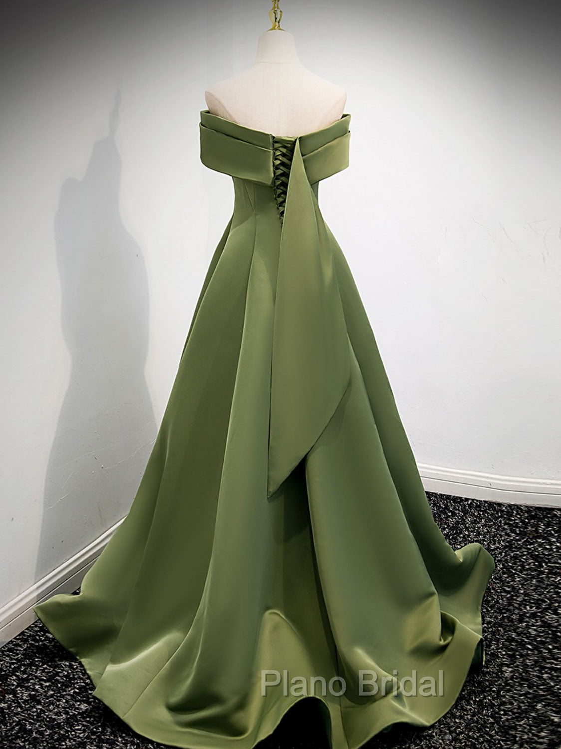 A-Line Satin Green Long Formal Prom Dresses, Green Formal Dresses