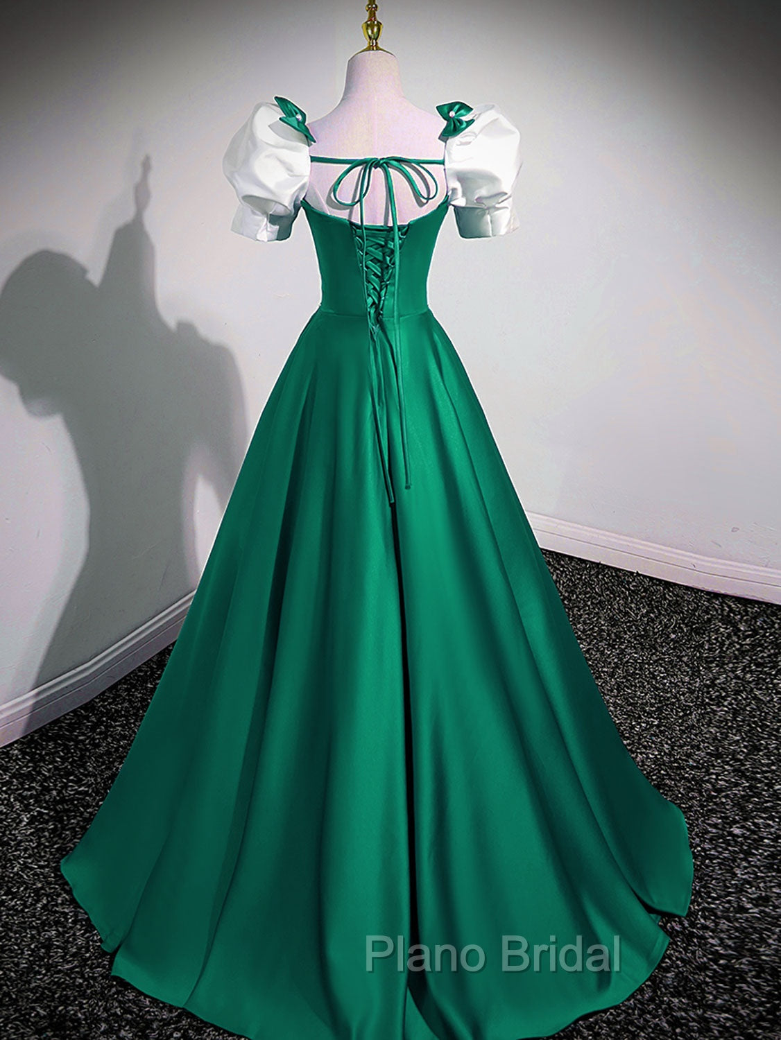 A-Line Satin Green Long Formal Prom Dresses, Green A-Line Formal Dresses