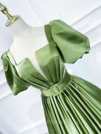 A line Satin Long Green Formal Prom Dresses, Green Formal Evening Graduation Dresses